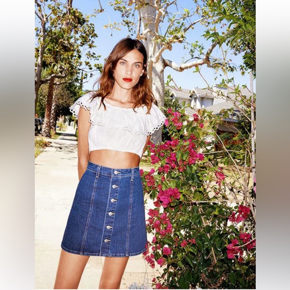 Alexa Chung Adriano Goldschmied AG denim button front dress mini skirt